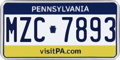 PA license plate MZC7893
