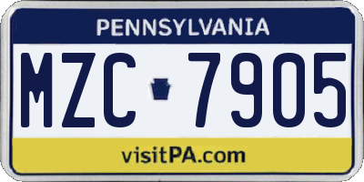 PA license plate MZC7905