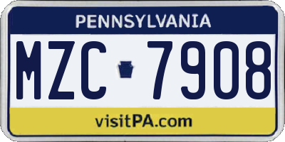 PA license plate MZC7908