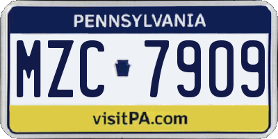 PA license plate MZC7909
