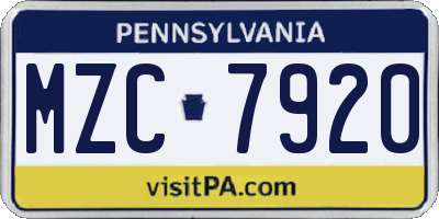 PA license plate MZC7920