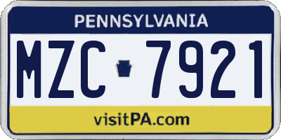 PA license plate MZC7921