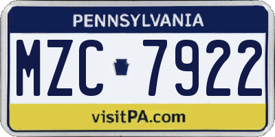 PA license plate MZC7922