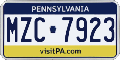 PA license plate MZC7923