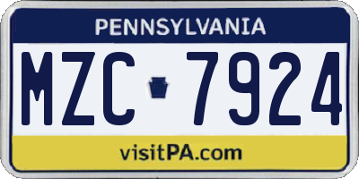 PA license plate MZC7924