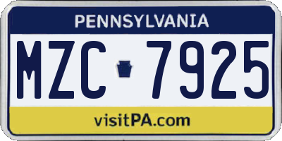 PA license plate MZC7925