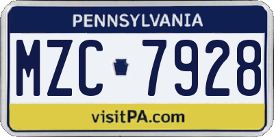PA license plate MZC7928