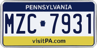 PA license plate MZC7931