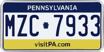 PA license plate MZC7933