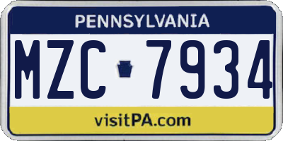 PA license plate MZC7934