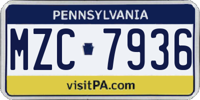 PA license plate MZC7936