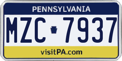 PA license plate MZC7937