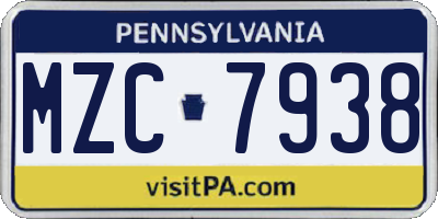 PA license plate MZC7938