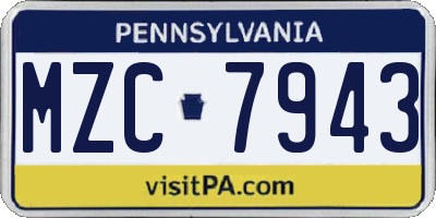 PA license plate MZC7943
