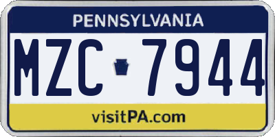 PA license plate MZC7944