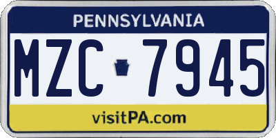 PA license plate MZC7945