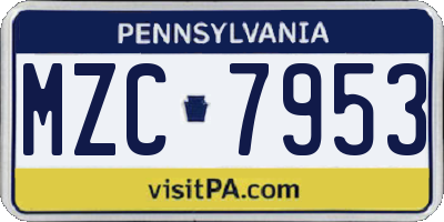 PA license plate MZC7953