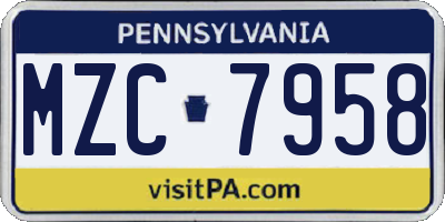 PA license plate MZC7958