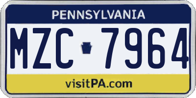 PA license plate MZC7964