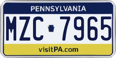 PA license plate MZC7965