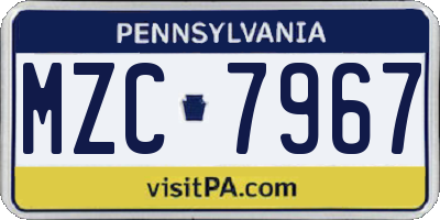 PA license plate MZC7967