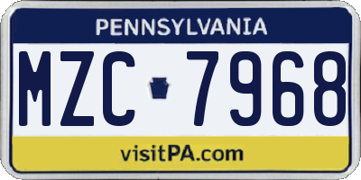 PA license plate MZC7968