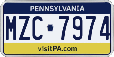 PA license plate MZC7974