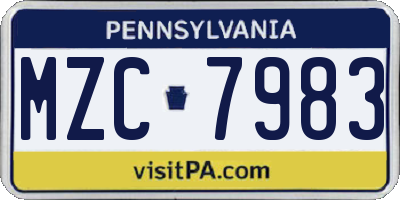 PA license plate MZC7983