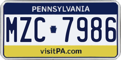 PA license plate MZC7986