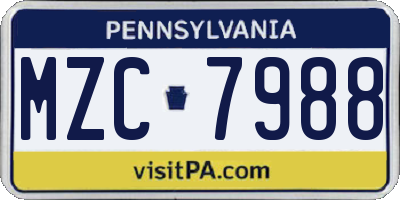 PA license plate MZC7988