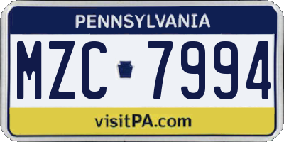 PA license plate MZC7994