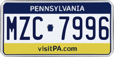 PA license plate MZC7996
