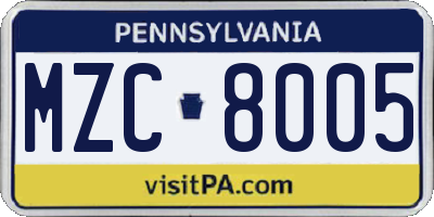 PA license plate MZC8005