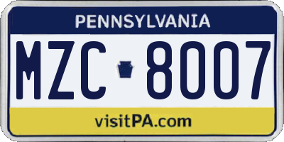PA license plate MZC8007