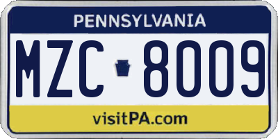 PA license plate MZC8009