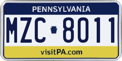 PA license plate MZC8011