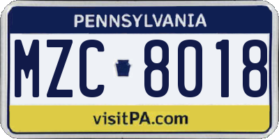 PA license plate MZC8018