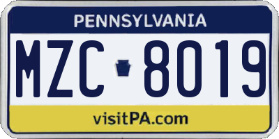 PA license plate MZC8019