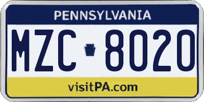PA license plate MZC8020