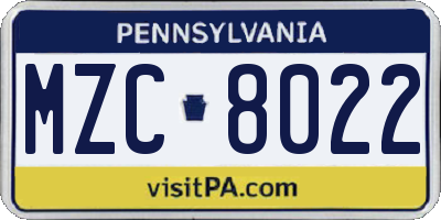 PA license plate MZC8022