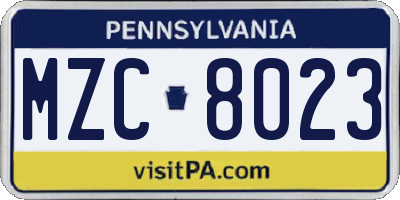 PA license plate MZC8023