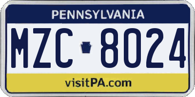 PA license plate MZC8024