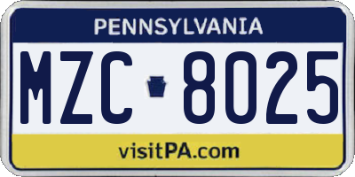 PA license plate MZC8025
