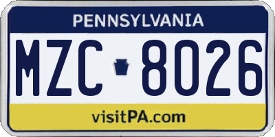 PA license plate MZC8026