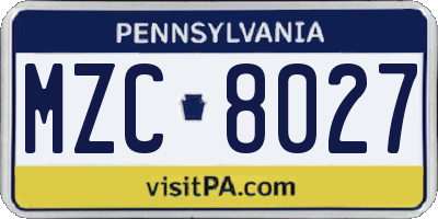 PA license plate MZC8027