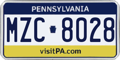 PA license plate MZC8028
