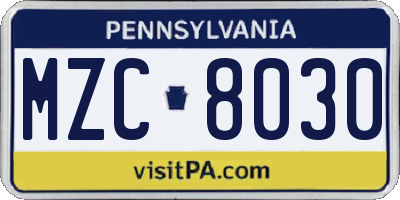 PA license plate MZC8030