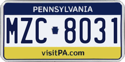 PA license plate MZC8031