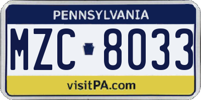 PA license plate MZC8033