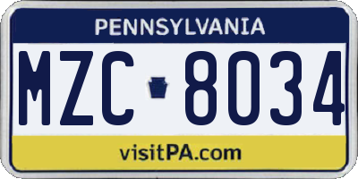 PA license plate MZC8034